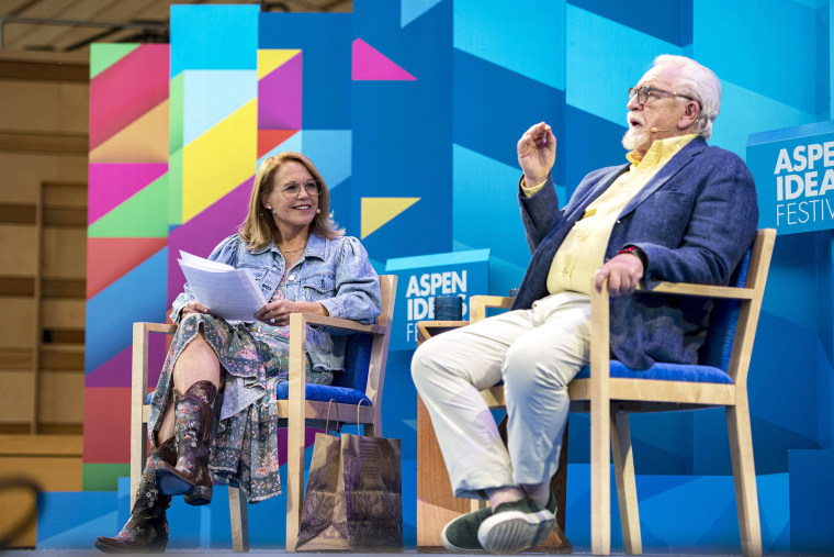 Journalist Katie Couric interviews 77-year-old actor Brian Cox at Aspen Ideas Festival in Aspen, Colo. on Tuesday, June 27, 2023.