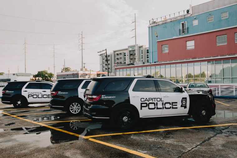 Capitol Police cars in Jackson, Miss., on June 2, 2023.