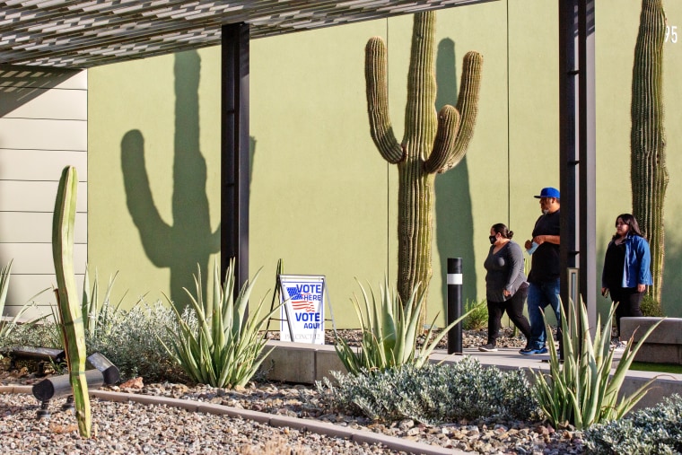 Voters arrive at a polling location on Nov. 3, 2020 in Eloy, Pinal County, Ariz.