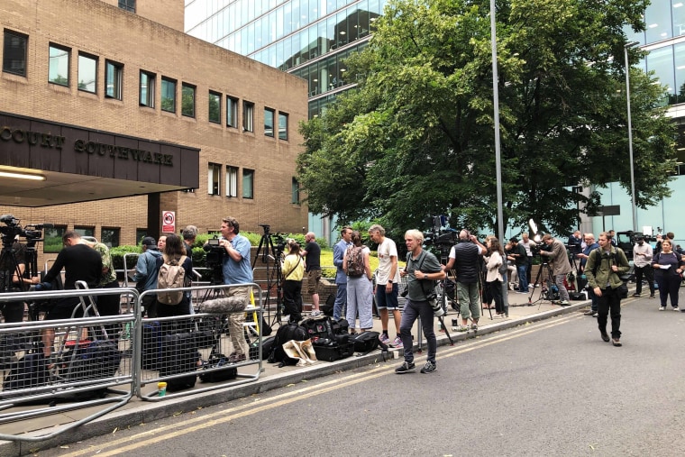 Media gather outside Southwark Crown Court in London as actor Kevin Spacey appears on Wednesday, June 28, 2023. 