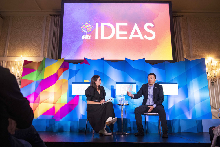 Savannah Sellers talks with former presidential candidate and co-chair of Forward Party about the upcoming election and his thoughts on the political party system at Aspen Ideas Festival in Aspen, Colo. on Thursday, June 29, 2023.