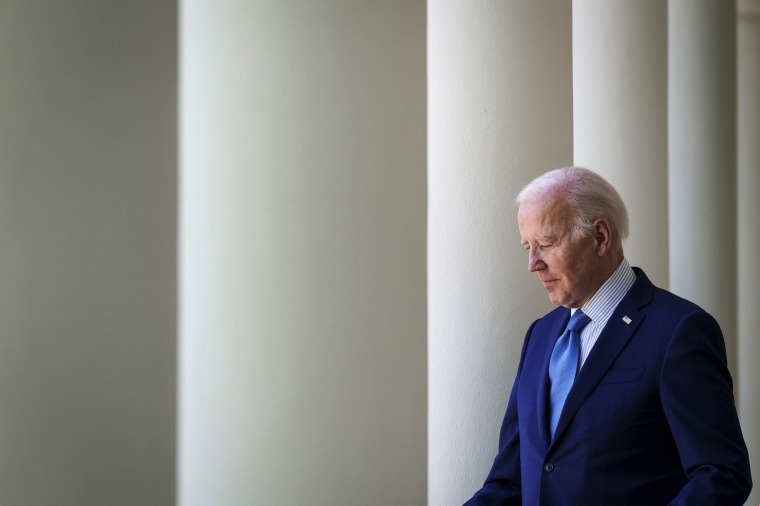 Image: President Joe Biden arrives for an event at the Rose Garden in April. 