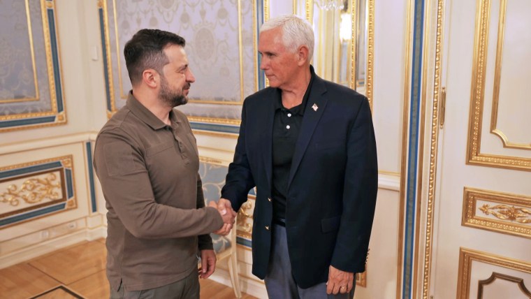 Mike Pence meets with Volodymyr Zelenskyy in Ukraine.