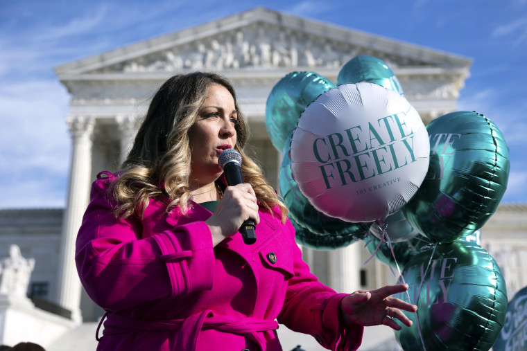 Lorie Smith at a rally outside the Supreme Court