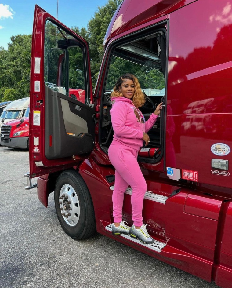 Woman truck driver takes home Prime truck and accessories