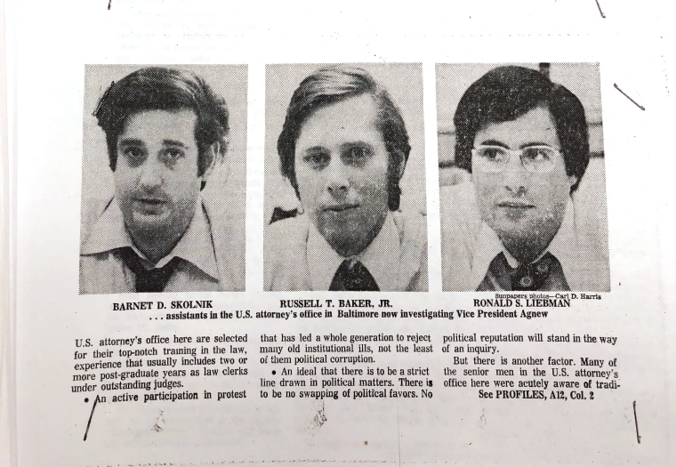 The three assistant U.S. attorneys, Barney Skolnik, Russell “Tim” Baker, and Ron Liebman, who handled the Spiro Agnew case.