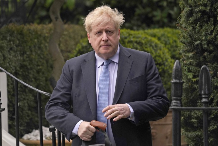 Boris Johnson leaves his house in London on March 22, 2023. 
