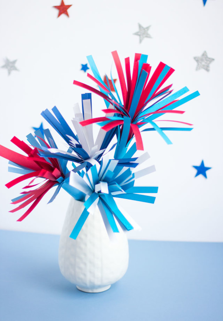 red, white and blue fireworks centerpiece 