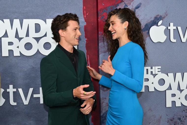 Tom Holland and Emmy Rossum arrive for the premiere of Apple TV+'s "The Crowded Room" at the Museum of Modern Art in New York City on June 1, 2023. 