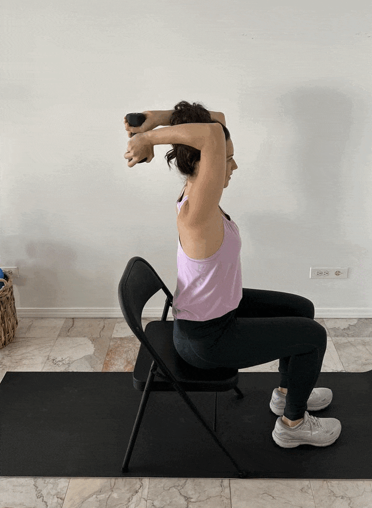 Seated overhead tricep extension exercise