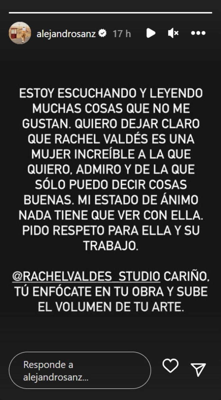 Alejandro Sanz defiende de las críticas a Rachel Valdés.