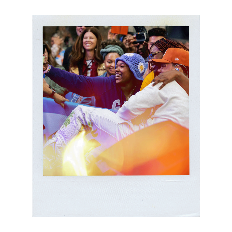 Polaroid of Chance the rapper taking a selfie with laughing fans at Rockefeller Plaza during the Citi Concert Series on the TODAY show. 