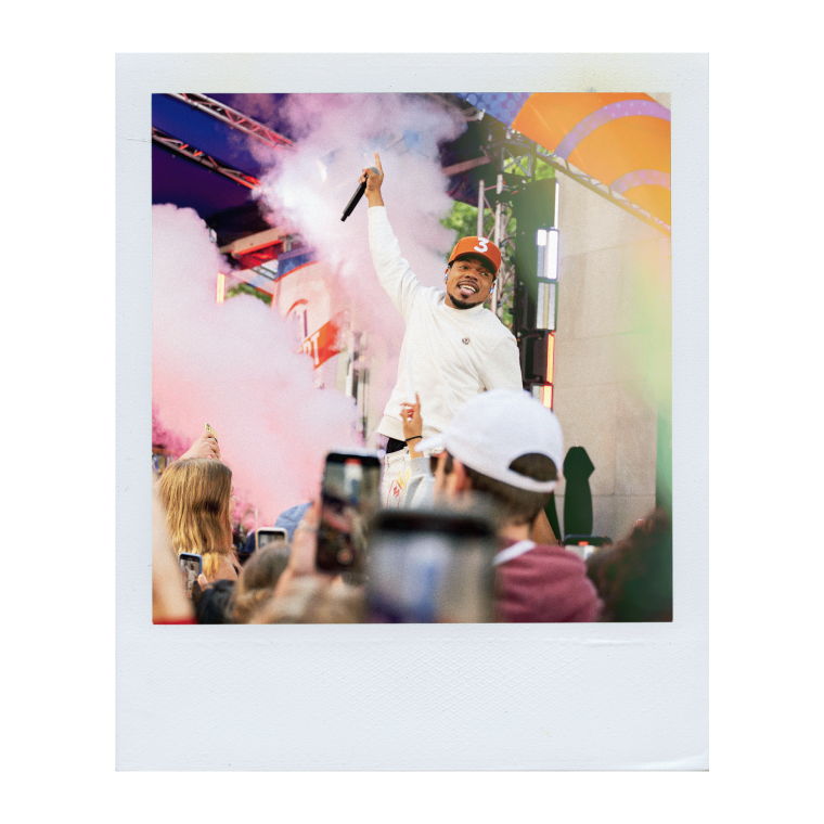 Polaroid of Chance the rapper performing to an enthusiastic crowd at Rockefeller Plaza during the Citi Concert Series on the TODAY show. 
