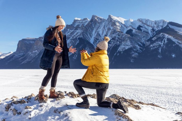 Brandy Escamilla (R) proposed to Josilyn Ruiz (L) on a 2022 ski trip in Canada.