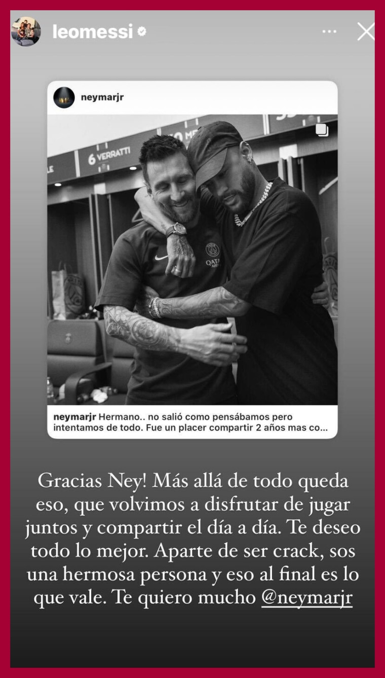 Lionel le pagó con la misma moneda a Neymar y le expresó su cariño