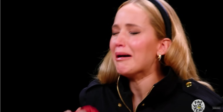 Watch: Jennifer Lawrence Tears Up Over Hot Wings