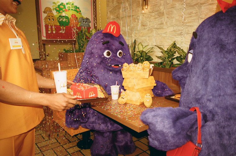 A throwback photo of Grimace's birthdays through the years.
