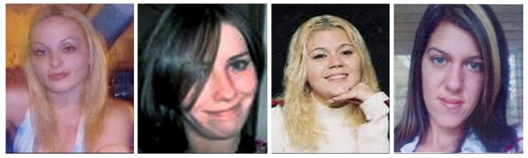 Rex Heuermann está acusado de los asesinatos de Melissa Barthelemy, 24, izquierda, Megan Waterman, 22, segunda desde la derecha, y Amber Lynn Costello, 27, desde la derecha.  Heuermann es sospechoso de la desaparición y muerte de Maureen Brainard-Barnes, de 25 años, segunda desde la izquierda. 