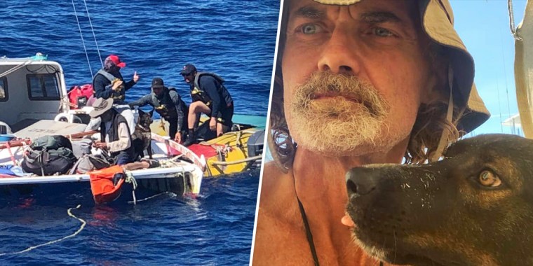 El marinero australiano Tim Shaddock y su perra Bella han sido rescatados tras pasar dos meses perdidos en el océano Pacífico.