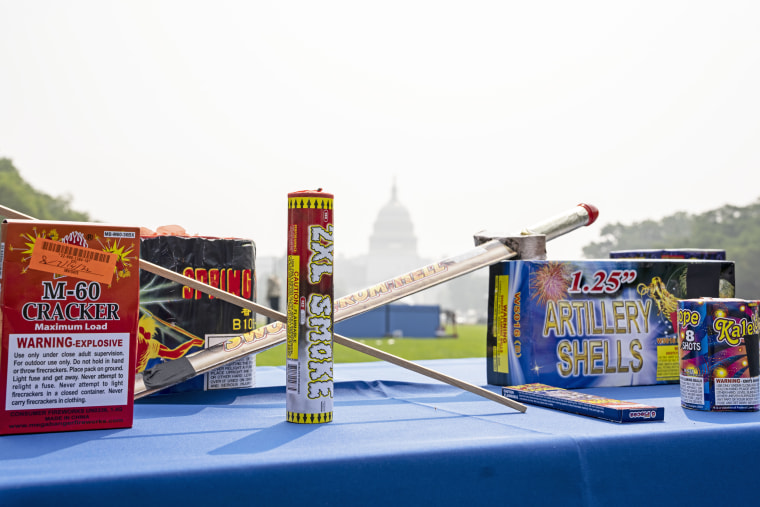 Illegal and expired fireworks are displayed during a Consumer Product Safety Commission demonstration in Washington, D.C.