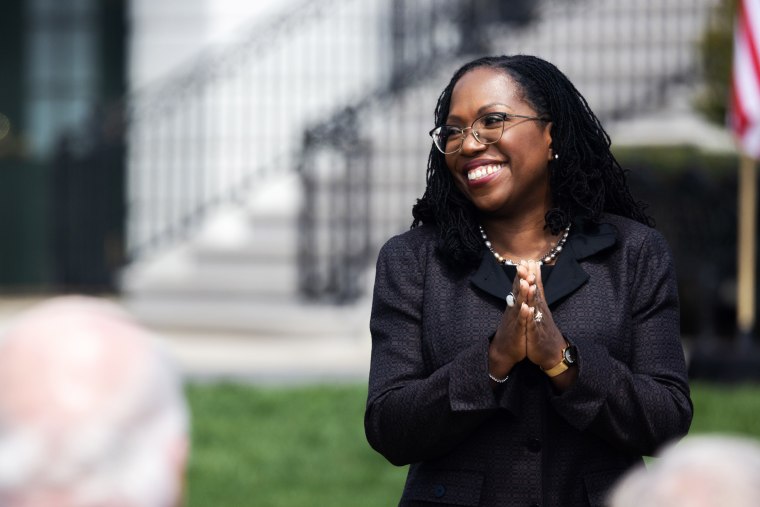Judge Ketanji Brown Jackson during a celebration of her Supreme Court confirmation at the White House