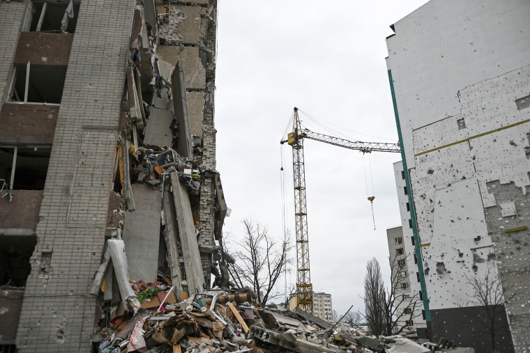 Destruction from Russian shelling in Chernihiv, Ukraine