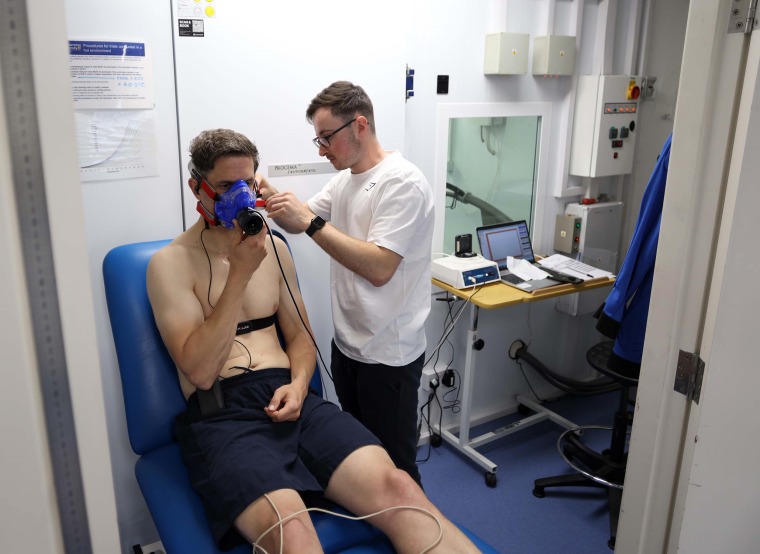 Lewis Halsey participates in his own experiment to test human health under extreme heat.