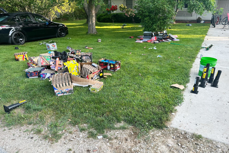 The scene Tuesday after a firework explosion in Park Township, Mich.