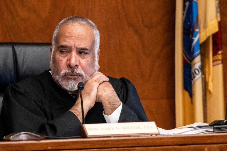 Judge Gary Wilcox oversees a trial at the Bergen County Courthouse in New Jersey on May 11, 2023.
