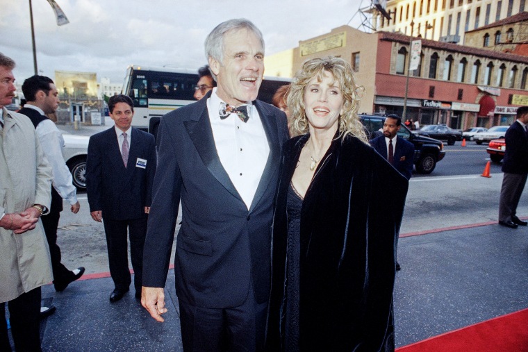Ted Turner and Jane Fonda laughter arsenic they get for the Cable Ace Awards show  successful Los Angeles, Calif. connected Jan. 15, 1995.