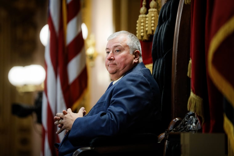 Then-Ohio House Speaker Larry Householder sits at the head of a legislative session in Columbus, Ohio on Oct. 30, 2019.