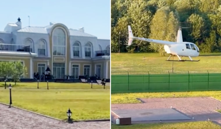 The exterior of Prigozhin's home is captured in video footage released by Russian newspaper Izvestia, showing a private helipad on the grounds. 