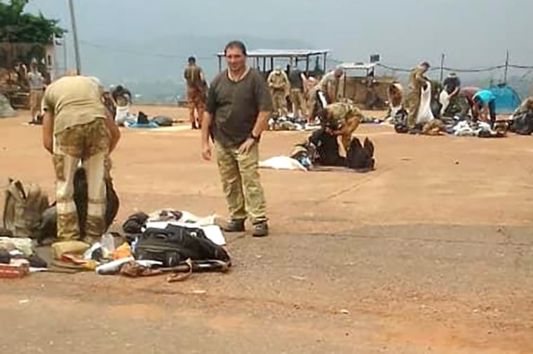 An image from a video obtained by NBC News that appears to show dozens of Wagner operatives in uniform at a military base in the capital, Bangui.