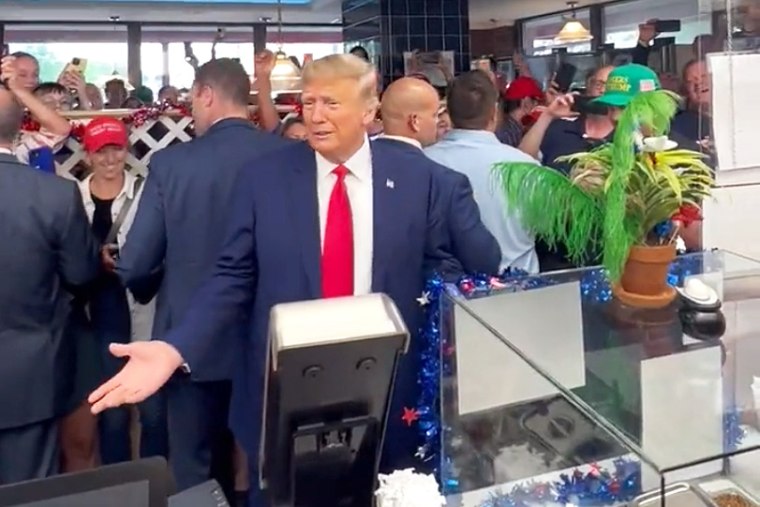 Former President Donald Trump asks what a Dairy Queen Blizzard is while campaigning in Iowa on July 7, 2023.