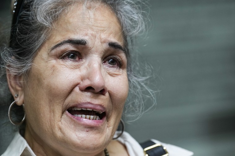 Pauline Sanchez, an aunt of Rudy Farias, speaks to the media outside Houston Police headquarters on Thursday.