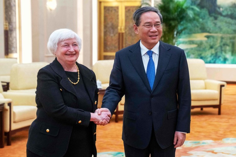 U.S. Treasury Secretary Janet Yellen defended American actions to protect its national security in prepared remarks for a meeting with Chinese Premier Li Qiang.
