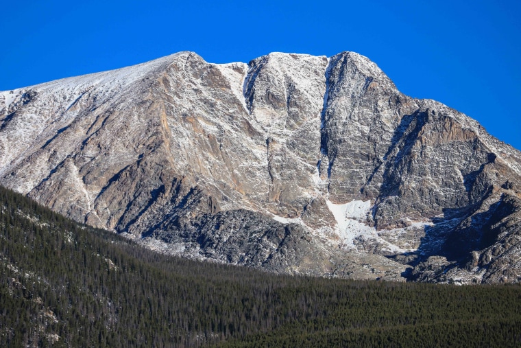 Snowcapped peaks of Rocky Mountain National Park and Ypsilon Mountain
