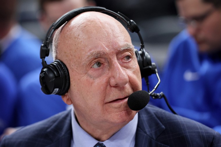 ESPN analyst Dick Vitale calls a game in 2022. 