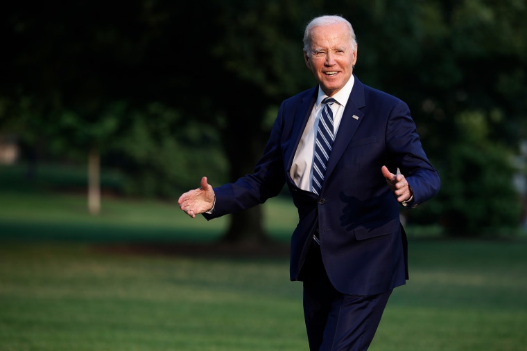 President Joe Biden walks across the South Lawn back to the White House after returning from a day trip to Chicago on June 28, 2023.