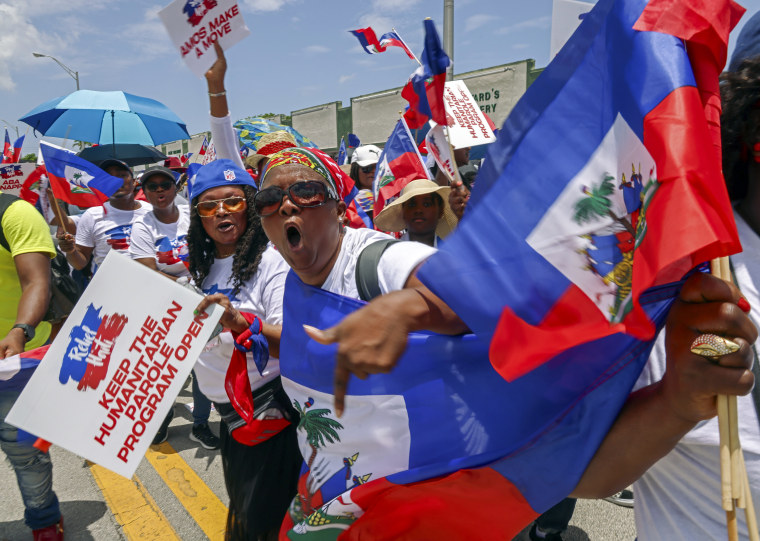 Residents and members of the South Florida Haitian community during a Relief for Haiti March, in Miami