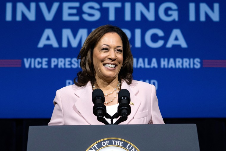 US Vice President Kamala Harris speaks during the conclusion of the Investing in America tour at Coppin State University in Baltimore, Maryland, on July 14, 2023. US Vice President Kamala Harris spoke about a $20 billion investment in a national clean financing network and clean energy projects as part of the Inflation Reduction Act. (Photo by SAUL LOEB / AFP) (Photo by SAUL LOEB/AFP via Getty Images)