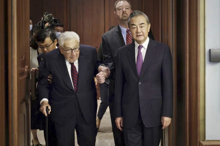 Former Secretary of State Henry Kissinger meets with Chinese State Councilor Wang Yi in Beijingon July 19, 2023.