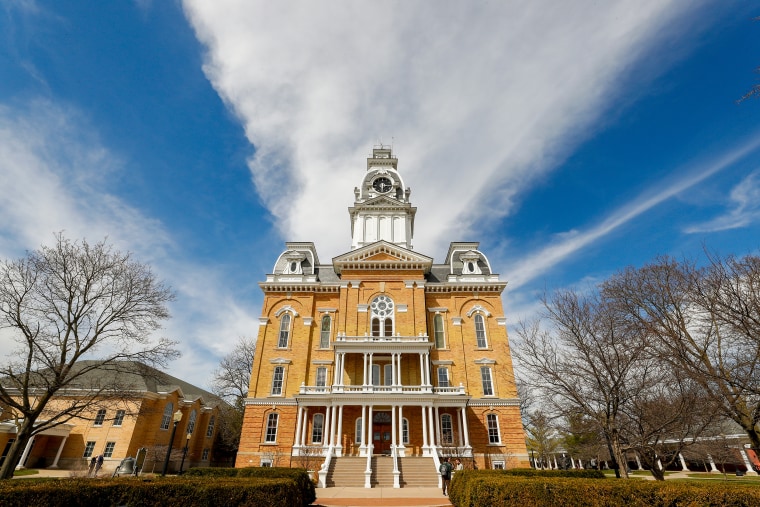 A building at Hillsdale College in Hillsdale, Mich., on April 6, 2023.