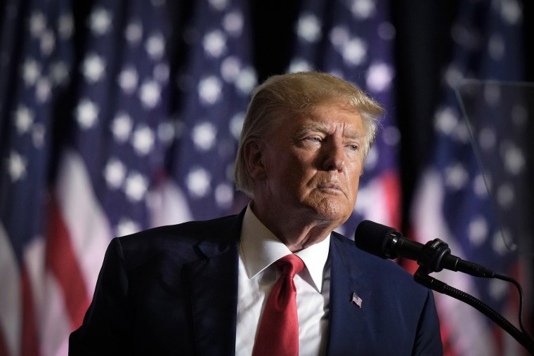 Former President Donald Trump speaks at a rally on July 7, 2023, in Council Bluffs, Iowa. 