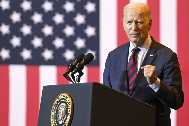 PHILADELPHIA, PENNSYLVANIA, US - JULY 20: President of the United States, Joe Biden makes remarks as he visits Philly Shipyard, where union workers are building a new offshore wind vessel, in Philadelphia, Pennsylvania, United States on July 20, 2023.