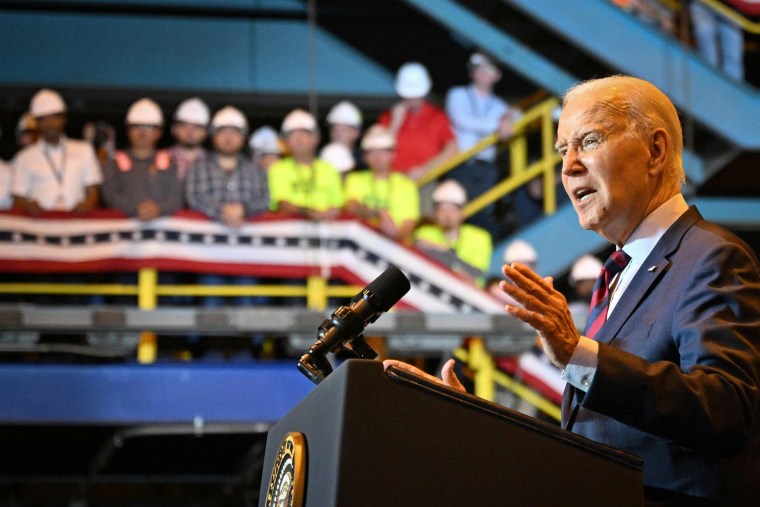 President Joe Biden speaks about his economic plan at a shipyard in Philadelphia on July 20, 2023. 