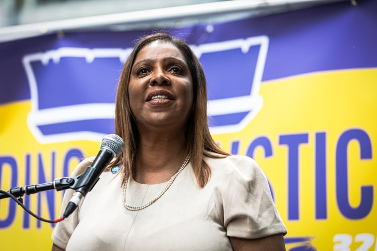 NY Attorney General Letitia James speaks a the National Justice for Janitors Day rally at Bryant Park in New Yor on June 15, 2023.