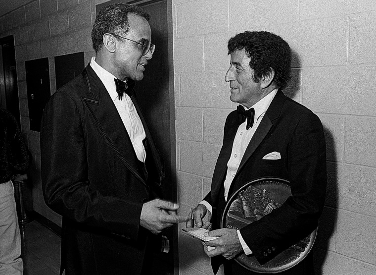 Harry Belafonte and Tony Bennett backstage during the M.L.K Gala in Atlanta