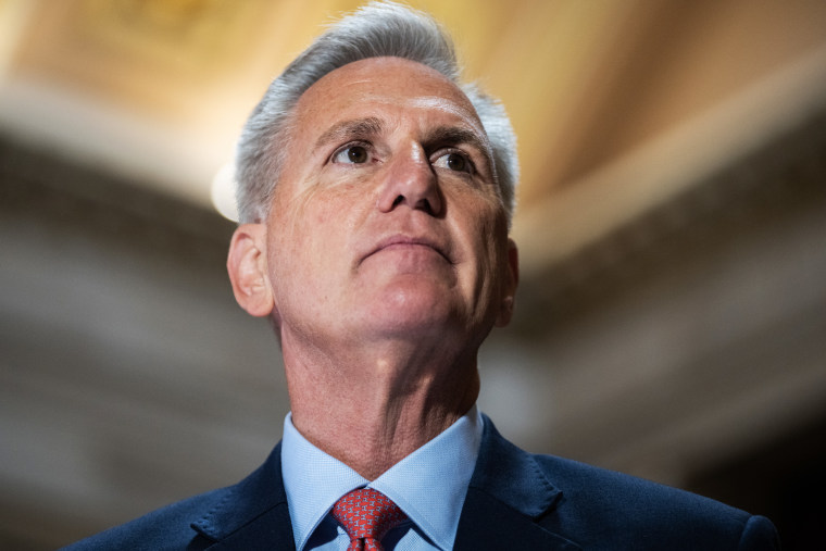 Speaker of the House Kevin McCarthy speaks with reporters about the debt ceiling negotiations at the Capitol