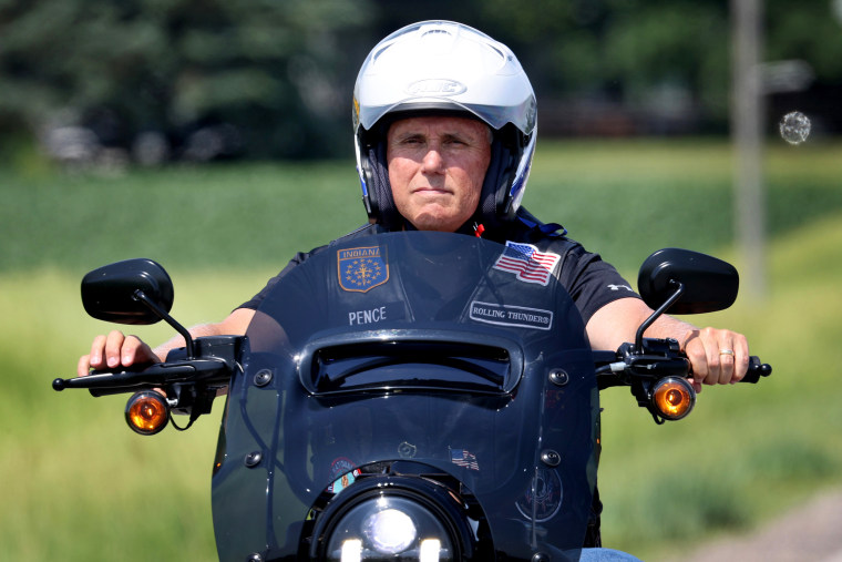 Former Vice President Mike Pence rides a Harley Davidson 